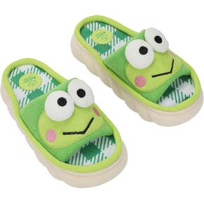 Bioworld Keroppi 3D Character Face Art Women's Green & White Plaid Open-Toed Slide Slippers