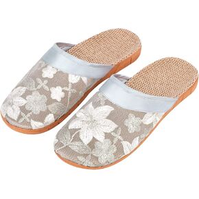 Women Embroidered Slippers Closed Toe Indoor Slipper Ladies Vintage Floral Sandals Mesh Flat Shoes Portable Non-slip Slides
