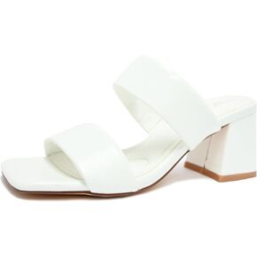 Women's Heeled Sandals Square Open Toe Two Strap Block Chunky Heels for Women Slip On Mules Sandals Black Nude White Strappy Heels for Women Dressy Wedding Party