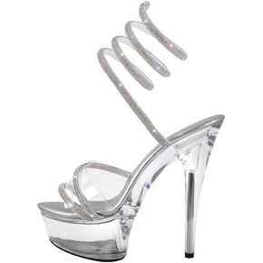 MissHeel Sparkling Spiral Strap Clear Platform Heels