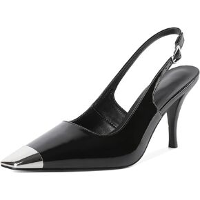 YODEKS Women's Slingback Heels Silver Cap Toe Heels High Heel Pumps 3.5 Inch Two Toned Shoes US Size 5-13