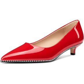 Aachcol Womens Low Heel Pointed Toe Pumps Silver Beaded Kitten Heels Slip-on Comfortable Office Dress Shoes 1.4 Inches Heels