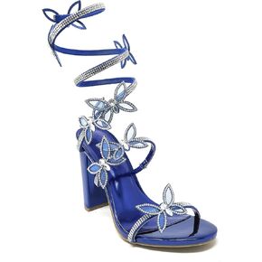 Women's Morris-581 Rhinestone Butterfly Detail Spiral Coil Wrap Around Chunk Heel