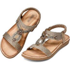 Flat Sandals for Women Dressy - Comfortable Walking Summer Slip on Womens Sandal