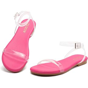Tilocow Clear Sandals for Women Ankle Strap Open Toe Flat Sandals Daily Work Casual Summer Shoes