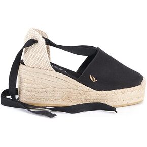 VISCATA Bisbe Canvas Platform Handmade 3 ½" Heel Women's Wedge Sandals with Breathable Cotton Canvas Soft Lace-Up Ankle Ties and 100% Natural Jute Midsole for all Casual Occasions in Kuwait
