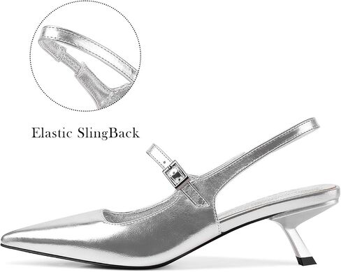 Womens Kitten Heels Closed Toe Pointed Toe Elastic Slingback Heels Women Pumps Wedding Dress Shoes in Saudi Arabia