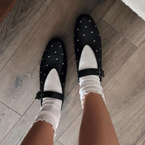 Stylish Mary Jane Studded Flats for Women Comfortable Ballet Buckled Ballerina Shoes for Work, Office, Party, or Daily Shoes in Saudi Arabia