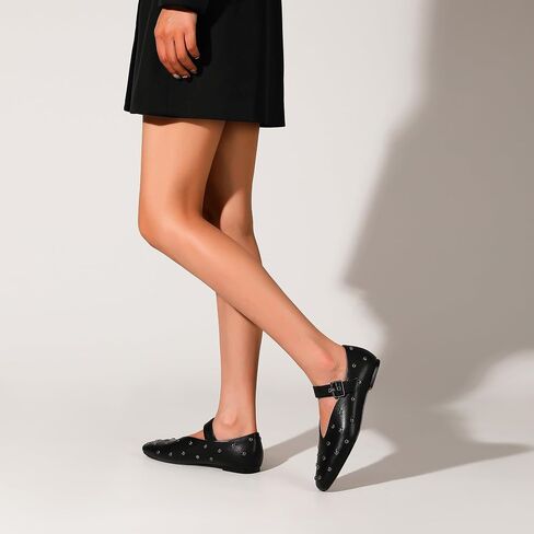 Stylish Mary Jane Studded Flats for Women Comfortable Ballet Buckled Ballerina Shoes for Work, Office, Party, or Daily Shoes in Saudi Arabia