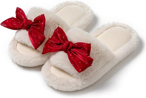 Cute Bow House Women's Slippers - Open Toe Warm Plush Fluffly Non-Slip Sole Indoor in Saudi Arabia