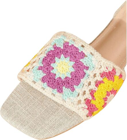 Verdusa Women's Crochet Flat Sandals Square Open Toe Slide Sandals Colorblock Trim Sandals in Saudi Arabia