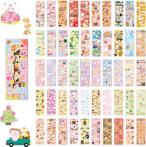 60Sheets Cute Animal Korean Deco Stickers, DIY Colorful Glitter Self Adhesive Stickers, Kpop Potocard Korean Stickers, Cute Deco Stickers for Scrapbook Card DIY Decor Craft Kids (AnimalCarnival) in Saudi Arabia
