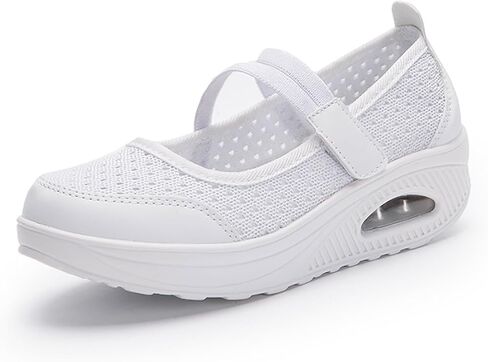 Women'S Mesh Hook and Loop Wedge Heel Platform Yaoyao Shoes Adjustable Lightweight Breathable Orthopedic Air Cushion Wedge Sneakers for Diabetes Arthritis Non Slip Nurse Shoes in Saudi Arabia