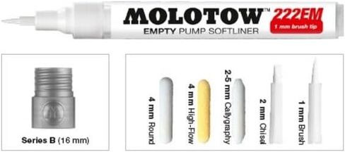 Molotow Empty Softliner Marker, 1mm Brush Tip, Compatible with Most Paints and Inks (211.011), Clear in Saudi Arabia