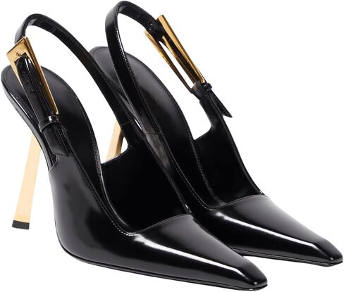 كعب Slingback للنساء مربع أشار تو مشبك معدني مضخات براءات الاختراع والجلود Stiletto فستان عالي الكعب أحذية الزفاف in Kuwait