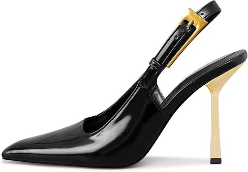 كعب Slingback للنساء مربع أشار تو مشبك معدني مضخات براءات الاختراع والجلود Stiletto فستان عالي الكعب أحذية الزفاف in Kuwait