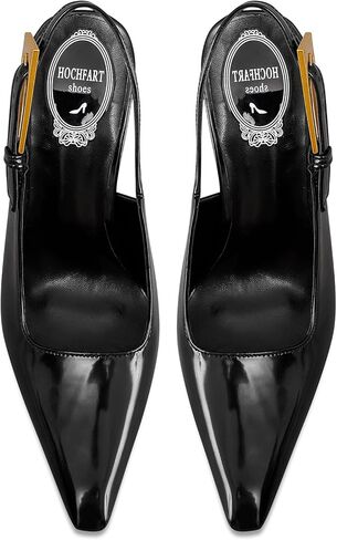 كعب Slingback للنساء مربع أشار تو مشبك معدني مضخات براءات الاختراع والجلود Stiletto فستان عالي الكعب أحذية الزفاف in Kuwait