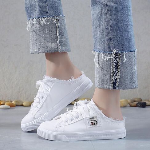 Women Canvas Mules Slip on Sneaker Fashion Comfortable Solid Canvas Slippers Casual Shoes for Women in Saudi Arabia