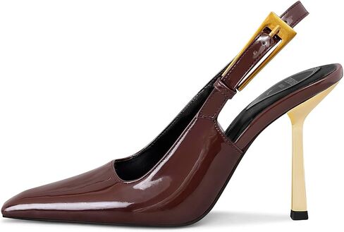 Slingback Heels for Women Square Pointed Toe Metal Buckle Pumps Patent Leather Stiletto High Heel Dress Wedding Shoes in Saudi Arabia