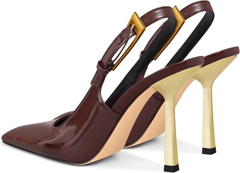 Slingback Heels for Women Square Pointed Toe Metal Buckle Pumps Patent Leather Stiletto High Heel Dress Wedding Shoes in Saudi Arabia