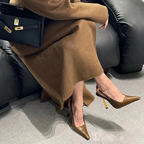 Slingback Heels for Women Square Pointed Toe Metal Buckle Pumps Patent Leather Stiletto High Heel Dress Wedding Shoes in Saudi Arabia