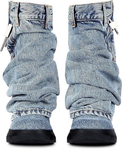 Women's Boots thick Bottom Western Cowboy Round Toe Padlock Folding Boots for women Vintage Fashion Heightened Breathable Mid Calf Booties in Saudi Arabia