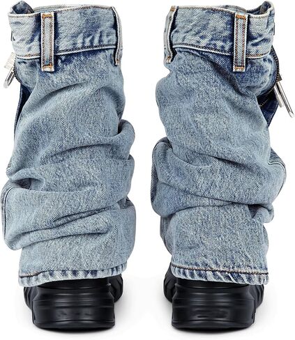 Women's Boots thick Bottom Western Cowboy Round Toe Padlock Folding Boots for women Vintage Fashion Heightened Breathable Mid Calf Booties in Saudi Arabia