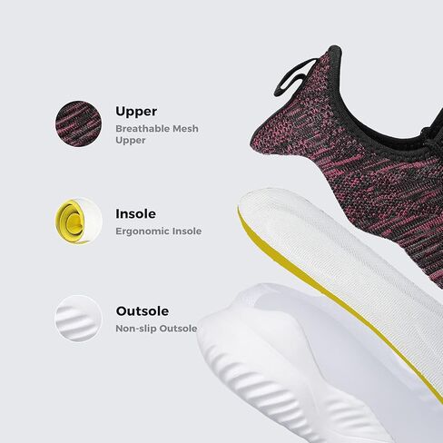 Flysocks Slip On Sneakers for Women-Fashion Sneakers Walking Shoes Non Slip Lightweight Breathable Mesh Running Shoes Comfortable Black Pink Mix 9.5 in Saudi Arabia
