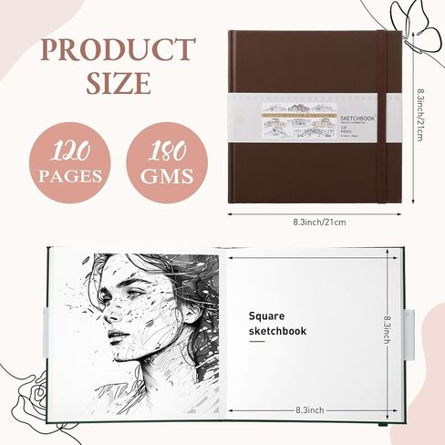 Moinchore Square Sketchbook 8 x 8 Inch Hardcover Art Sketch Book Drawing Papers 120 Pages, Mixed Media Journal Notebook with Elastic Closure Sketchbook for Drawing(Black) in Saudi Arabia