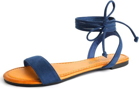 صنادل SANDALUP النسائية الأنيقة ذات الأشرطة الصيفية اللطيفة ذات رباط الكاحل والصنادل المسطحة للنساء in Kuwait