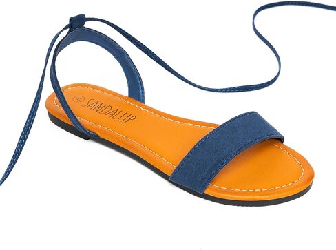 صنادل SANDALUP النسائية الأنيقة ذات الأشرطة الصيفية اللطيفة ذات رباط الكاحل والصنادل المسطحة للنساء in Kuwait