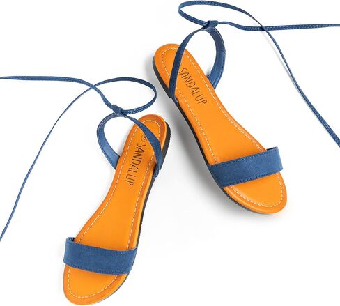 صنادل SANDALUP النسائية الأنيقة ذات الأشرطة الصيفية اللطيفة ذات رباط الكاحل والصنادل المسطحة للنساء in Kuwait