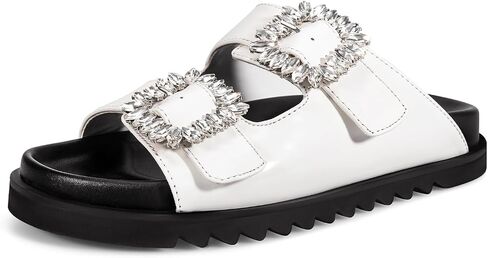 STUNAHOME Women's Flat Platform Sandals Adjustable Double Strap Slip on Leather Open Toe Footbed Sandals in Saudi Arabia
