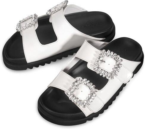 STUNAHOME Women's Flat Platform Sandals Adjustable Double Strap Slip on Leather Open Toe Footbed Sandals in Saudi Arabia