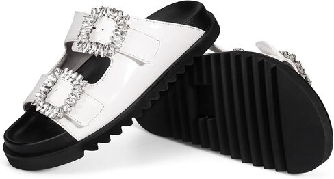 STUNAHOME Women's Flat Platform Sandals Adjustable Double Strap Slip on Leather Open Toe Footbed Sandals in Saudi Arabia