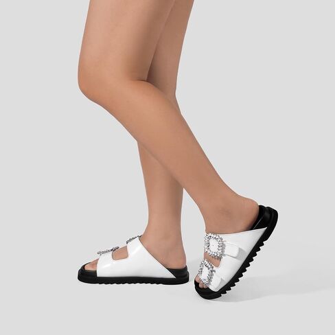 STUNAHOME Women's Flat Platform Sandals Adjustable Double Strap Slip on Leather Open Toe Footbed Sandals in Saudi Arabia