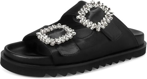 STUNAHOME Women's Flat Platform Sandals Adjustable Double Strap Slip on Leather Open Toe Footbed Sandals in Saudi Arabia