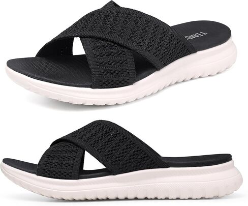 TEMOFON Slides for Women Wide Width Sandals: Comfort Arch Support Flat Sandals, Breathable Summer Beach Sandals, Lightweight Walking Slide Size 5-9 in Saudi Arabia