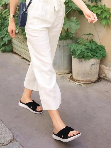 TEMOFON Slides for Women Wide Width Sandals: Comfort Arch Support Flat Sandals, Breathable Summer Beach Sandals, Lightweight Walking Slide Size 5-9 in Saudi Arabia