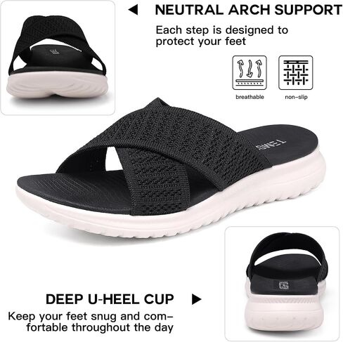 TEMOFON Slides for Women Wide Width Sandals: Comfort Arch Support Flat Sandals, Breathable Summer Beach Sandals, Lightweight Walking Slide Size 5-9 in Saudi Arabia