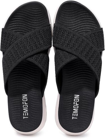 TEMOFON Slides for Women Wide Width Sandals: Comfort Arch Support Flat Sandals, Breathable Summer Beach Sandals, Lightweight Walking Slide Size 5-9 in Saudi Arabia