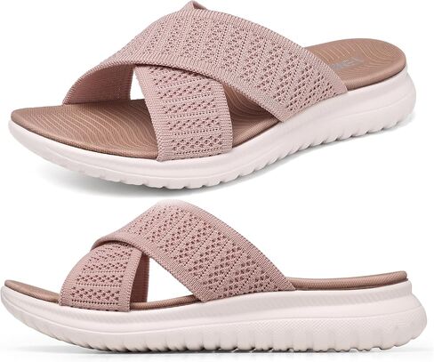 TEMOFON Slides for Women Wide Width Sandals: Comfort Arch Support Flat Sandals, Breathable Summer Beach Sandals, Lightweight Walking Slide Size 5-9 in Saudi Arabia