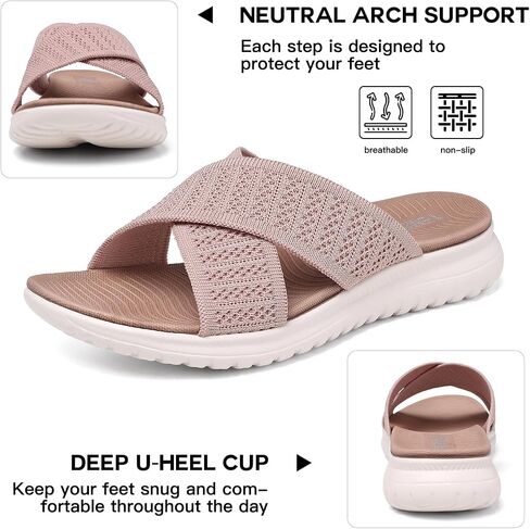 TEMOFON Slides for Women Wide Width Sandals: Comfort Arch Support Flat Sandals, Breathable Summer Beach Sandals, Lightweight Walking Slide Size 5-9 in Saudi Arabia