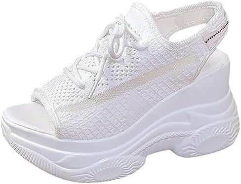 XHOGNLS Women's Hollow Out Platform Wedge Sandals Non-Slip Breathable Lace-Up Fish Mouth Sneakers Casual Summer Hollow_Out Open Toe Sport Shoes in Saudi Arabia