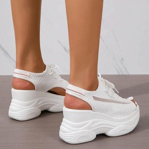 XHOGNLS Women's Hollow Out Platform Wedge Sandals Non-Slip Breathable Lace-Up Fish Mouth Sneakers Casual Summer Hollow_Out Open Toe Sport Shoes in Saudi Arabia