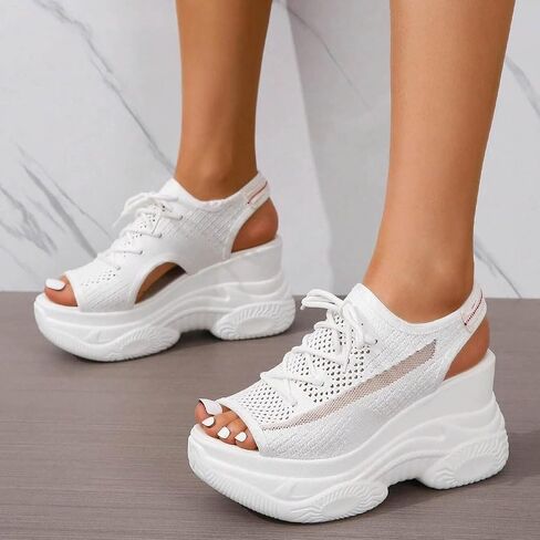 XHOGNLS Women's Hollow Out Platform Wedge Sandals Non-Slip Breathable Lace-Up Fish Mouth Sneakers Casual Summer Hollow_Out Open Toe Sport Shoes in Saudi Arabia