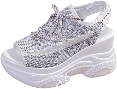 XHOGNLS Women's Hollow Out Platform Wedge Sandals Non-Slip Breathable Lace-Up Fish Mouth Sneakers Casual Summer Hollow_Out Open Toe Sport Shoes in Saudi Arabia