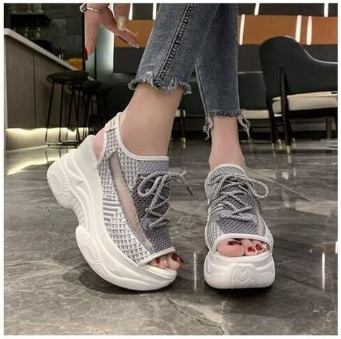 XHOGNLS Women's Hollow Out Platform Wedge Sandals Non-Slip Breathable Lace-Up Fish Mouth Sneakers Casual Summer Hollow_Out Open Toe Sport Shoes in Saudi Arabia