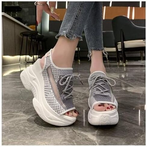 XHOGNLS Women's Hollow Out Platform Wedge Sandals Non-Slip Breathable Lace-Up Fish Mouth Sneakers Casual Summer Hollow_Out Open Toe Sport Shoes in Saudi Arabia
