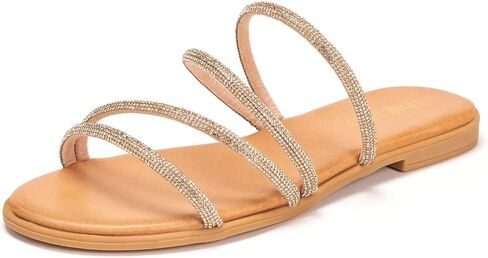 Frank Mully Womens Slide Sandals Open Toe Rhinestone Straps Slip On Beach Slide Casual Dressy Flats Sandal for Women Summer in Saudi Arabia